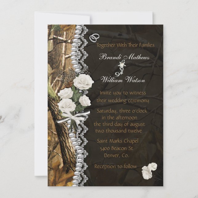 White Roses & Camo Invitation (Front)