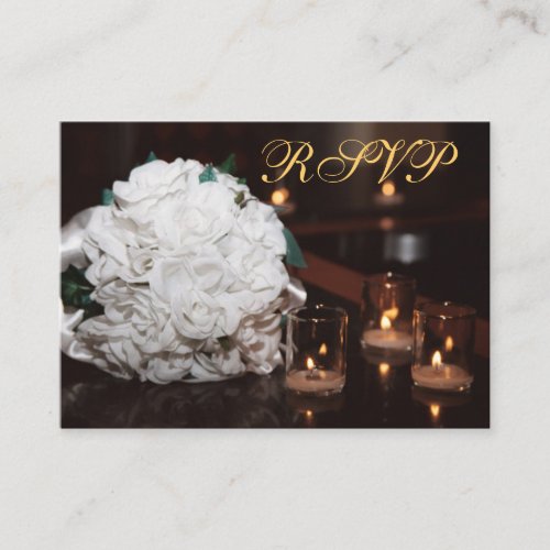 White Roses &amp; Candlelight Gold RSVP Wedding Card Business Card