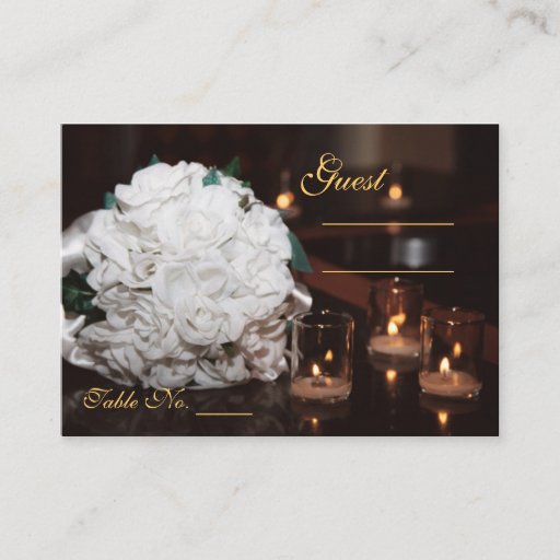 Customizable White Roses & Candlelight Wedding Table PlaceCard Business Card