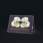 White Roses Chic Elegant Floral Bouquet Birthday Card<br><div class="desc">Beautiful white roses in an elegant floral arrangement bouquet against a dark plum color background. The birthday greeting text uses an attractive script typography font. The flowers cover the front of this card which can be used as a thank you card, a birthday card, or any other card of your...</div>