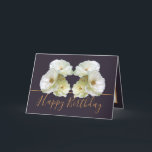 White Roses Chic Elegant Floral Bouquet Birthday Card<br><div class="desc">Beautiful white roses in an elegant floral arrangement bouquet against a dark plum color background. The birthday greeting text uses an attractive script typography font. The flowers cover the front of this card which can be used as a thank you card, a birthday card, or any other card of your...</div>