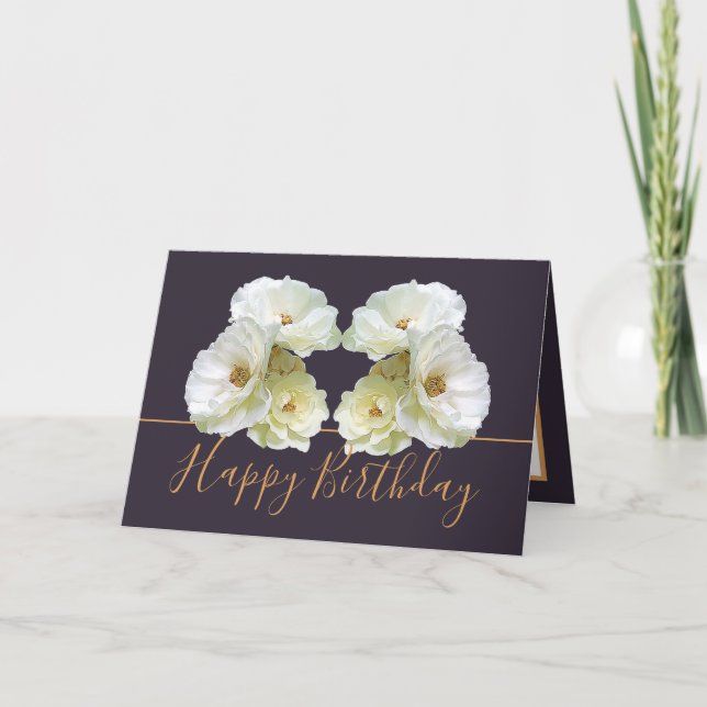 White Roses Chic Elegant Floral Bouquet Birthday Card (Front)