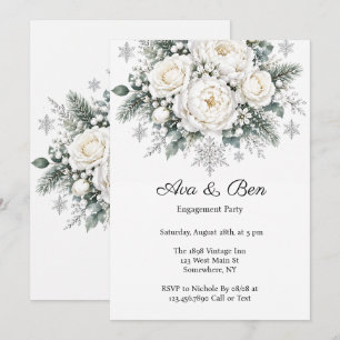 White Roses Christmas Winter Engagement Party Invitation