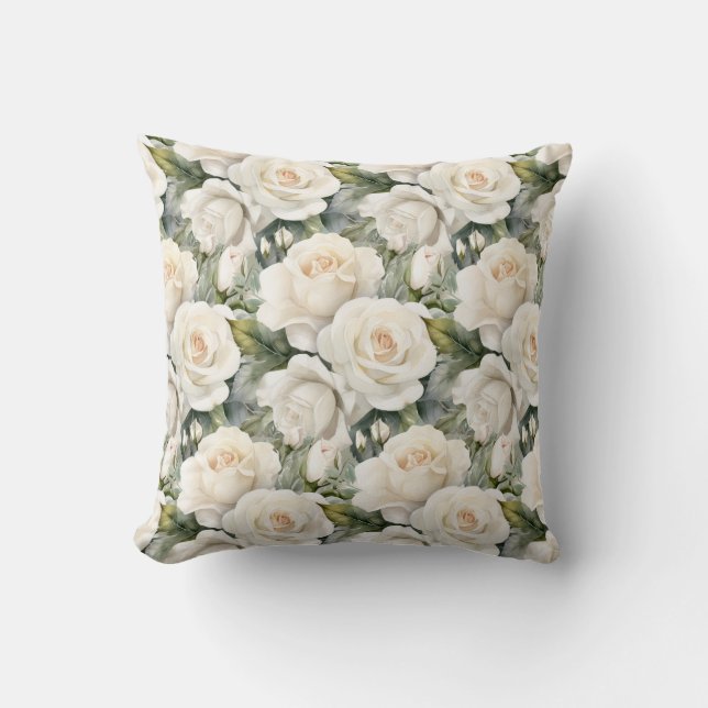 White Roses Classic Floral  Throw Pillow (Front)