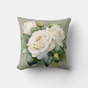 White Roses Classic Floral Throw Pillow
