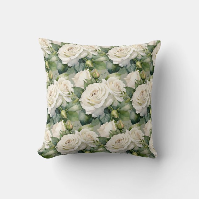 White Roses Classic Floral  Throw Pillow (Front)