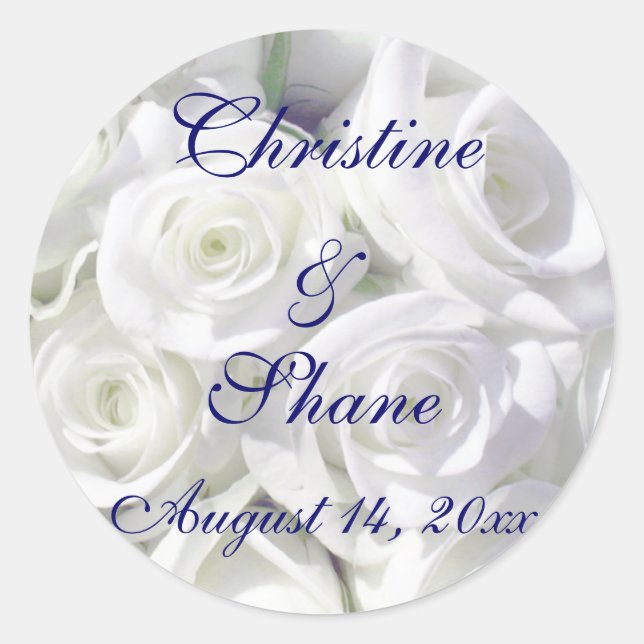 White Roses Classic Round Sticker (Front)