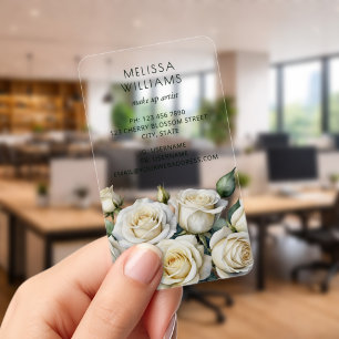 White Roses Clear Business Cards