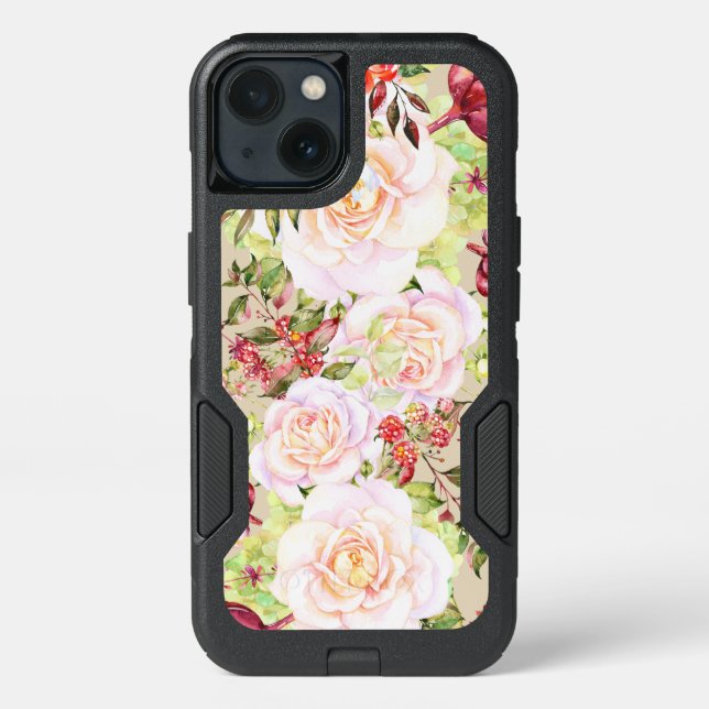 White Roses & Colorful Flowers Otterbox iPhone Case (Back)