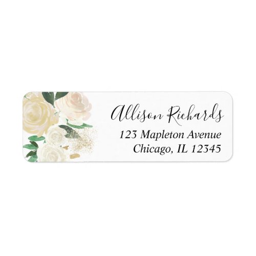 White roses cream gold elegant return address label