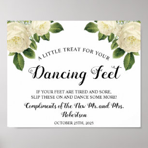 White Roses Dancing Feet Flip Flops Wedding Sign