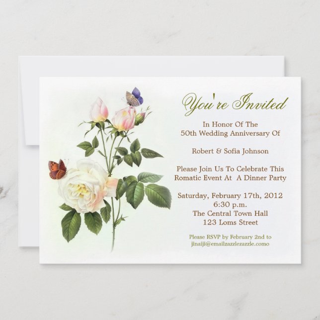 white roses elegant anniversary invitations (Front)