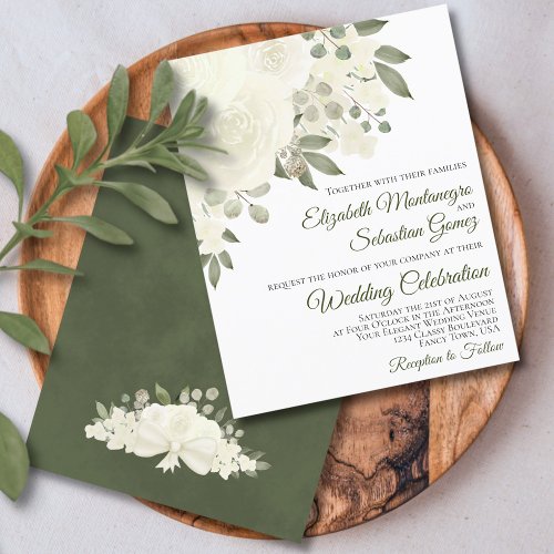 White Roses Elegant BUDGET Wedding Invitation