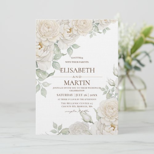 White Roses Elegant Flora Wedding Invitation