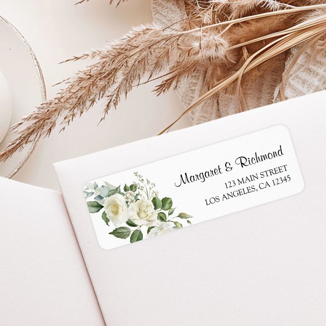 White Roses Elegant Floral Wedding Address Label (Creator Uploaded)