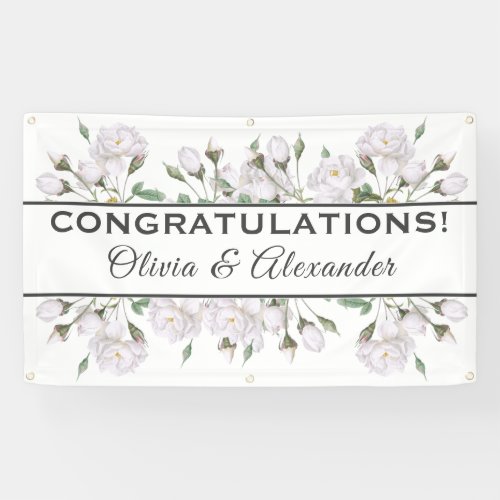 White Roses Elegant Floral Wedding Banner