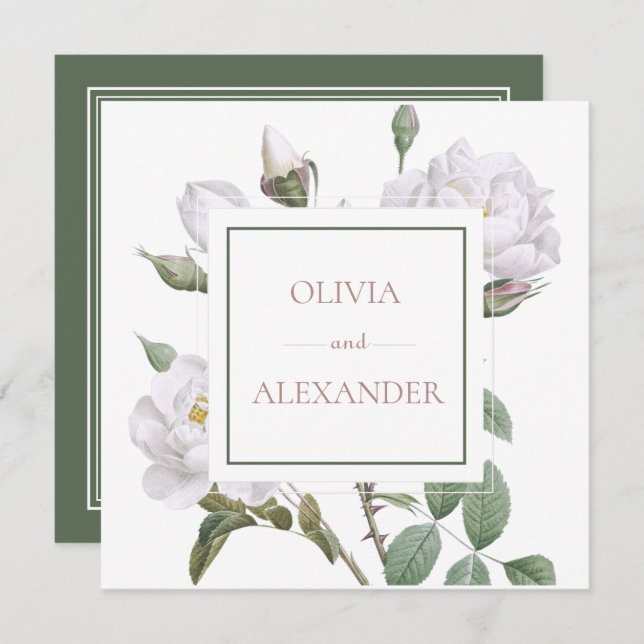 White Roses Elegant Floral Wedding Invitation (Front/Back)