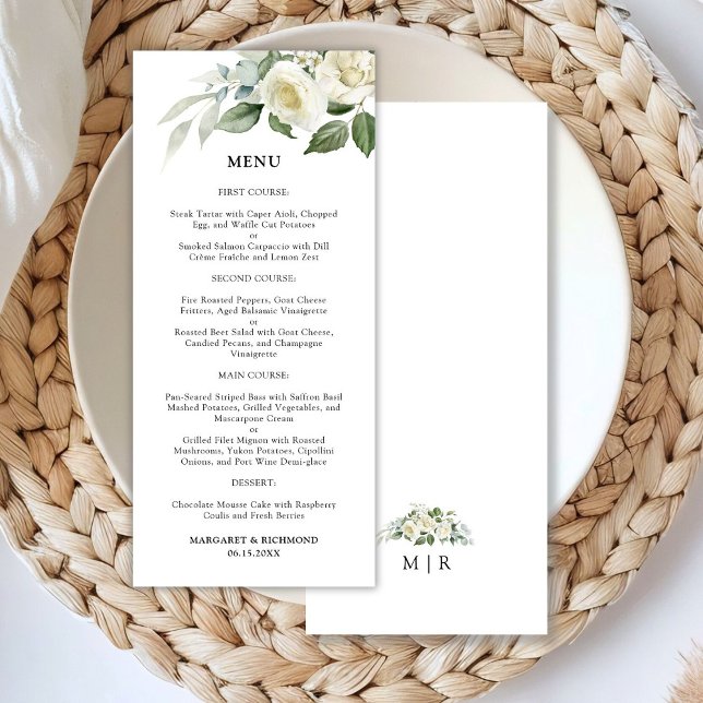 White Roses Elegant Floral Wedding Menu (Creator Uploaded)