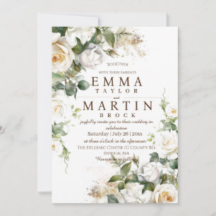 White Roses Elegant Flower Wedding Invitation