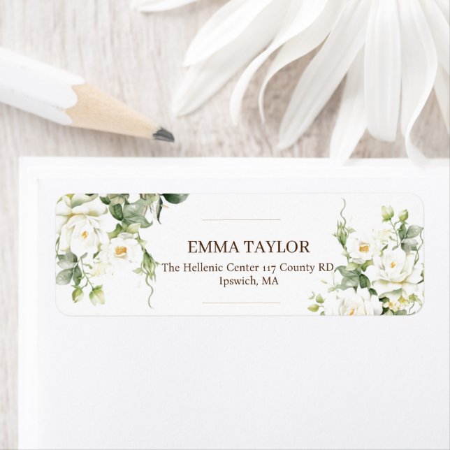 White Roses Elegant Flower Wedding Label (Insitu)