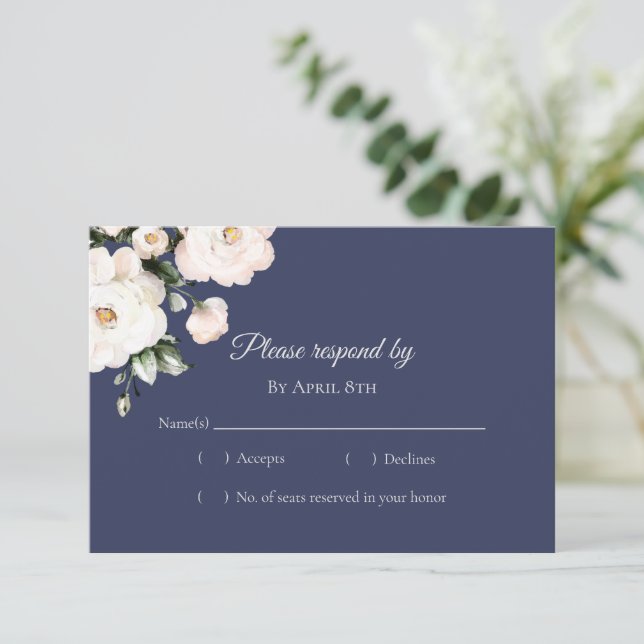 White Roses  Elegant Purple Wedding RSVP Card (Standing Front)