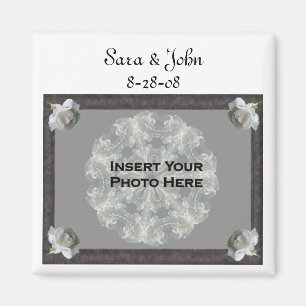 White Roses Elegant Wedding Favor Photo Magnet