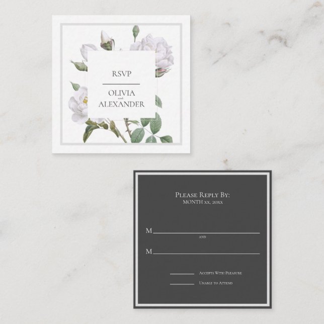 White Roses Elegant Wedding RSVP Card (Front/Back)