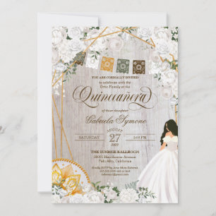 White Roses Elegant Western Charro Quinceanera Inv Invitation