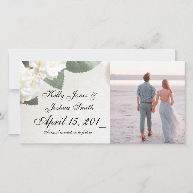 White Roses Engagement Announcement Cards Template (Front)
