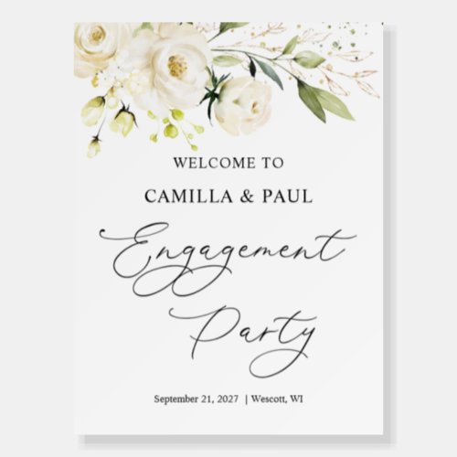 White Roses Engagement Party Welcome Sign 