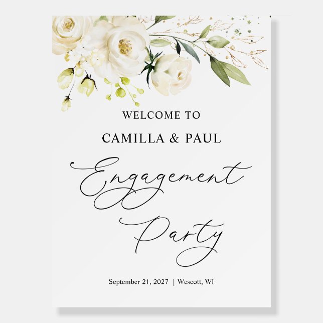 White Roses Engagement Party Welcome Sign  (Front)
