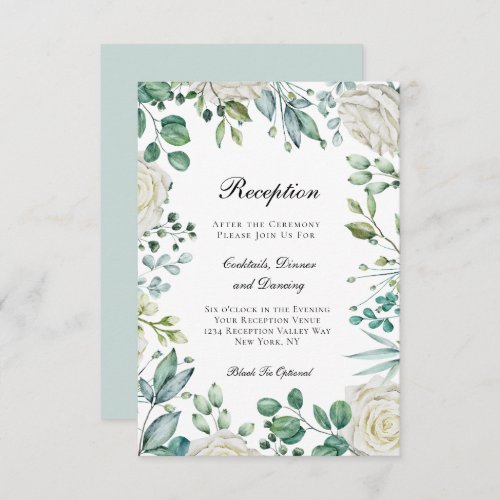 White Roses Eucalyptus Botanical Wedding Reception Enclosure Card