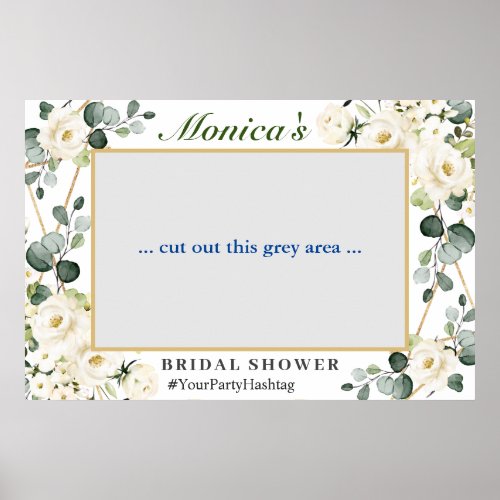 White Roses Eucalyptus  Bridal Shower Photo Prop Poster