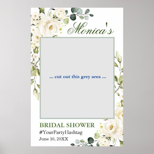 White Roses Eucalyptus  Bridal Shower Photo Prop Poster