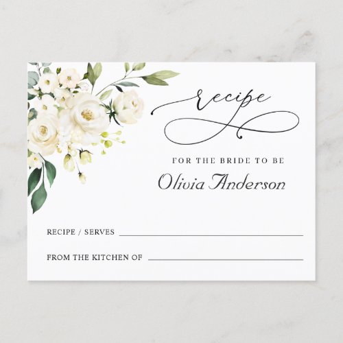 White Roses Eucalyptus Bridal Shower Recipe Card