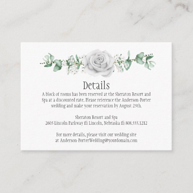 White Roses Eucalyptus Detail Enclosure Cards (Front)