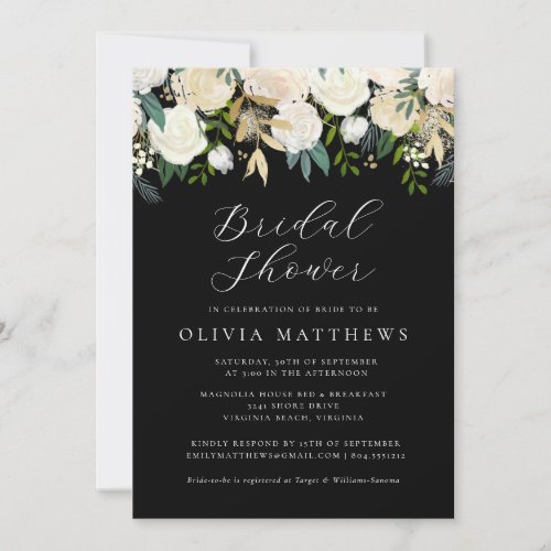 White Roses Eucalyptus Greenery Bridal Shower Invitation