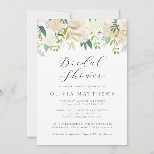 White Roses Eucalyptus Greenery Bridal Shower Invitation