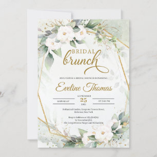 White roses eucalyptus greenery faux gold frame  invitation
