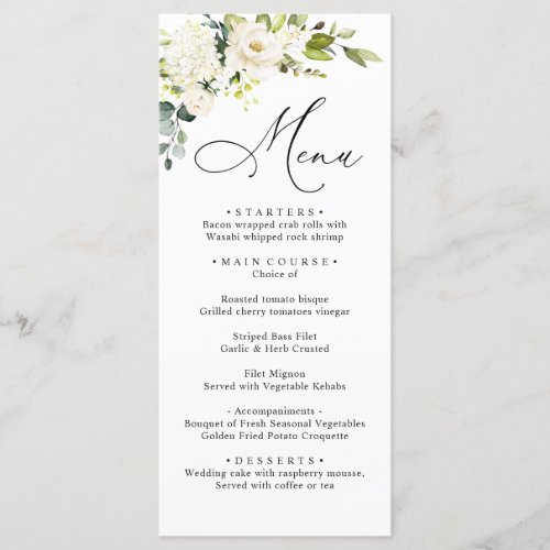 White Roses Eucalyptus Greenery Wedding Dinner Menu