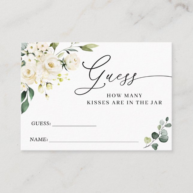 White Roses Eucalyptus Guess How Many Game Card (Front)