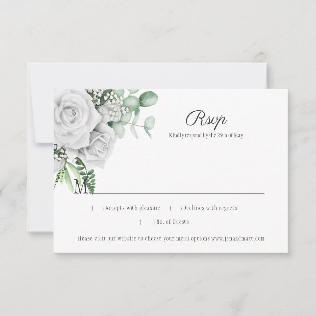 White Roses Eucalyptus Lattice RSVP (Front)