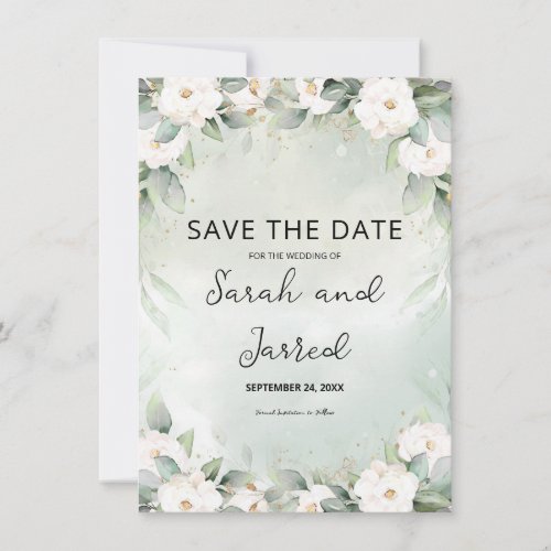 White Roses Eucalyptus Leaves Save The Date