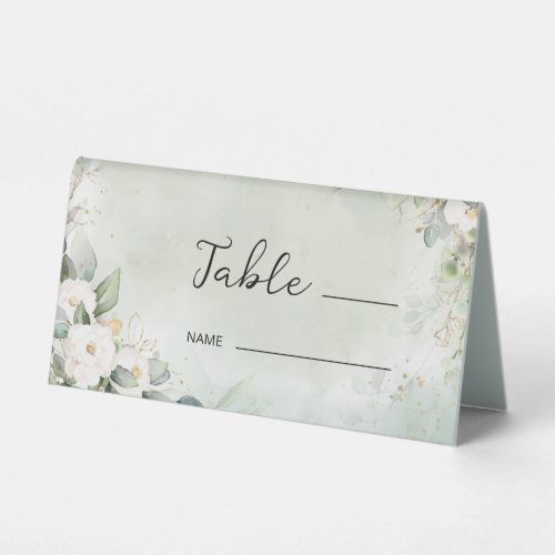 White Roses Eucalyptus Leaves Table Tent Sign