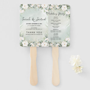 White Roses Eucalyptus Leaves Wedding Hand Fan