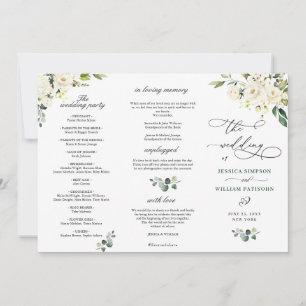 White Roses Eucalyptus Wedding Ceremony Program