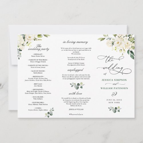 White Roses Eucalyptus Wedding Ceremony Program