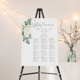 White Roses Eucalyptus Wedding Seating Chart Foam Board