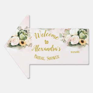 White Roses Fall Pumpkins Sign