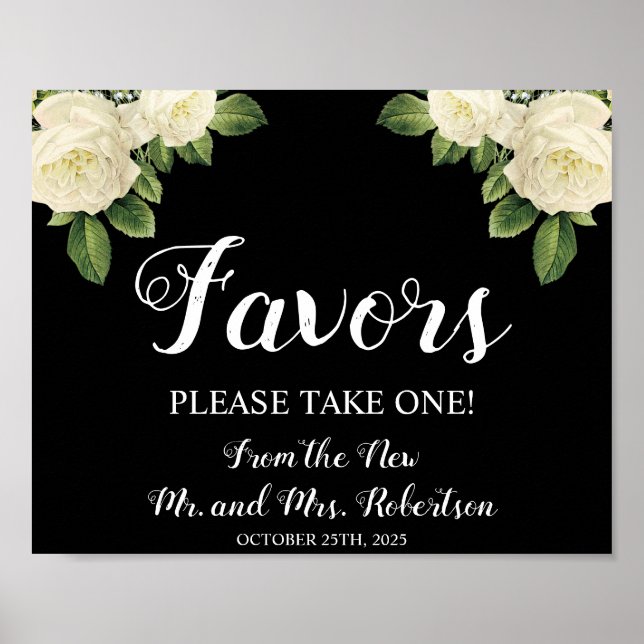 White Roses | Favors Bridal Shower Wedding Sign (Front)